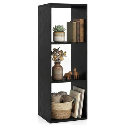 3 Cube Bookshelf with Back Guardrail for Living Room Bedroom-Black Costway