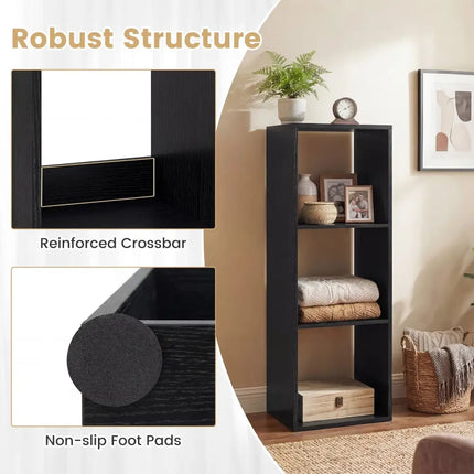 3 Cube Bookshelf with Back Guardrail for Living Room Bedroom-Black Costway