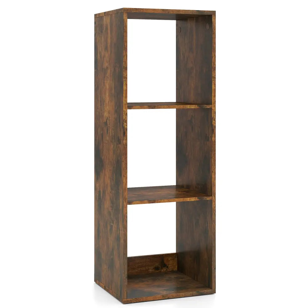 3 Cube Bookshelf with Back Guardrail for Living Room Bedroom-Brown - Brown - Bookcases