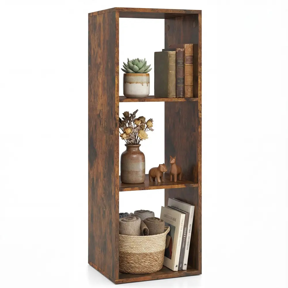 3 Cube Bookshelf with Back Guardrail for Living Room Bedroom-Brown - Brown - Bookcases
