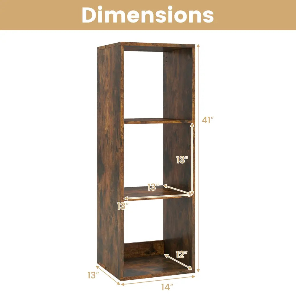 3 Cube Bookshelf with Back Guardrail for Living Room Bedroom-Brown - Brown - Bookcases