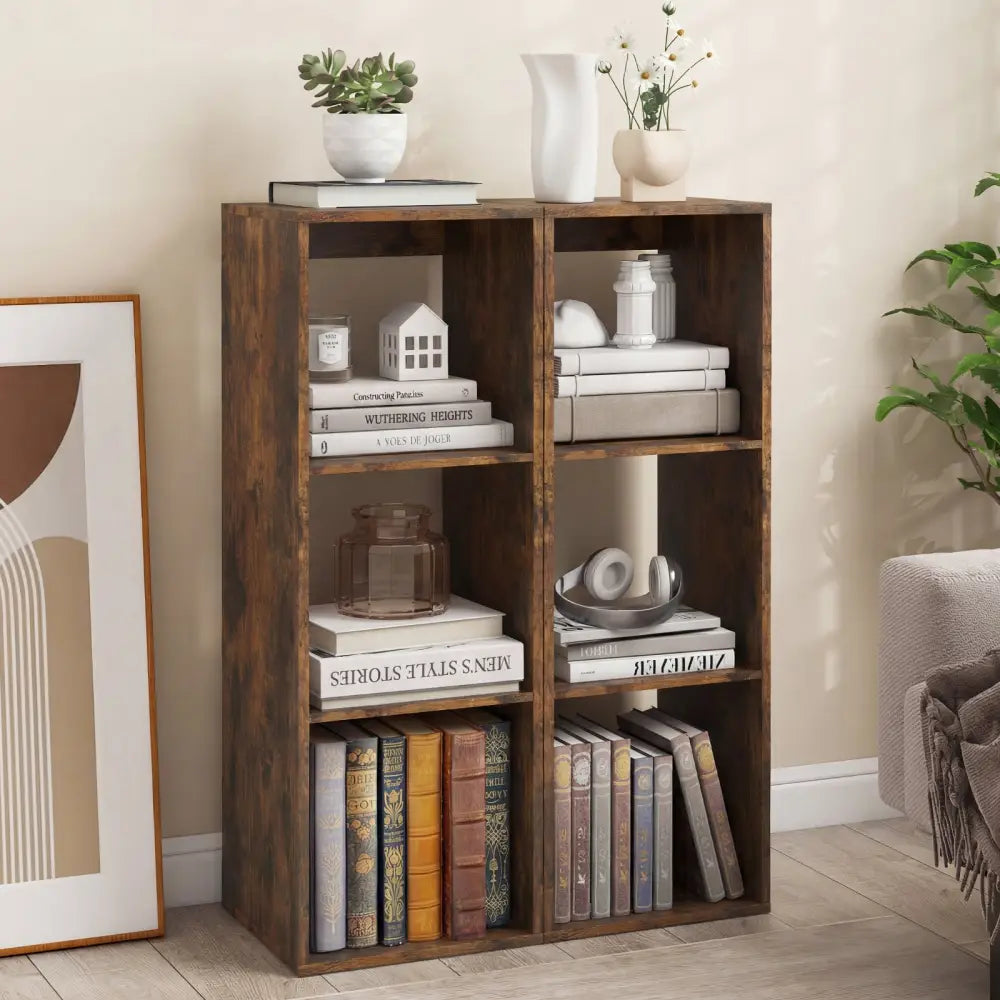3 Cube Bookshelf with Back Guardrail for Living Room Bedroom-Brown - Brown - Bookcases