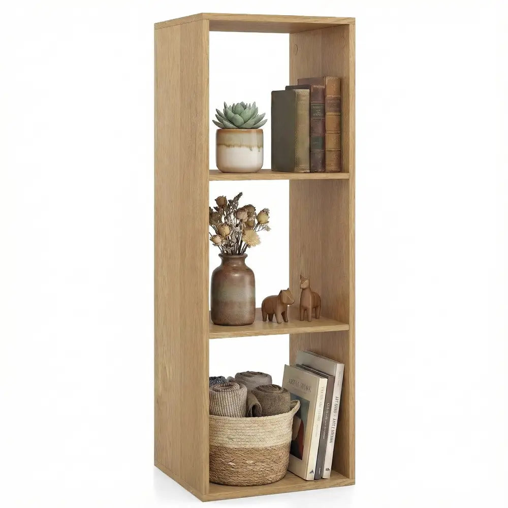 3 Cube Bookshelf with Back Guardrail for Living Room Bedroom-Natrual - Natural - Bookcases