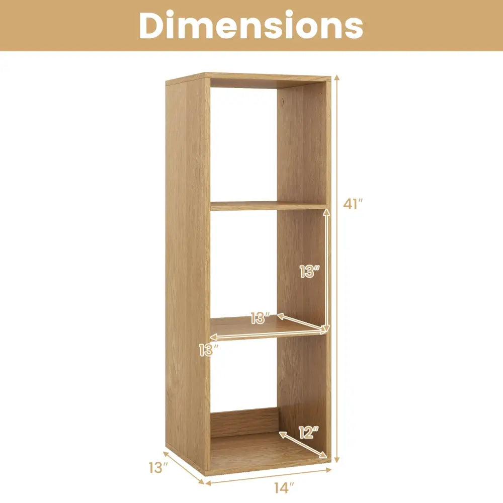 3 Cube Bookshelf with Back Guardrail for Living Room Bedroom-Natrual - Natural - Bookcases