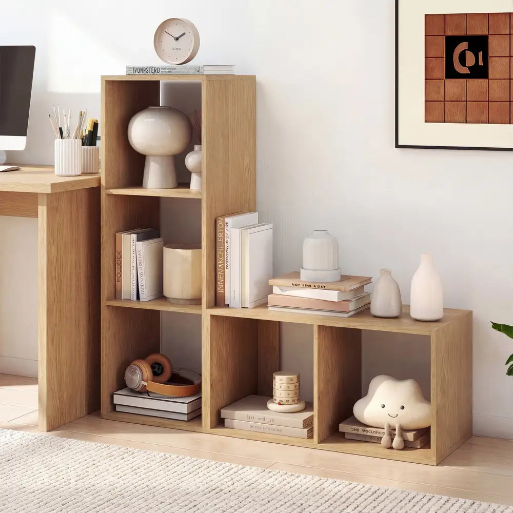 3 Cube Bookshelf with Back Guardrail for Living Room Bedroom-Natrual - Natural - Bookcases