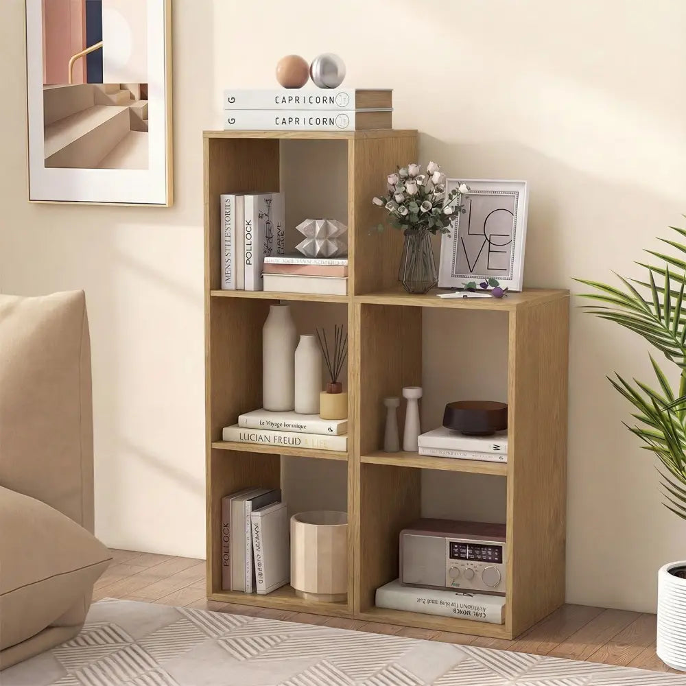 3 Cube Bookshelf with Back Guardrail for Living Room Bedroom-Natrual - Natural - Bookcases