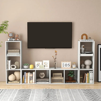 3 Cube Bookshelf with Back Guardrail for Living Room Bedroom-White Costway