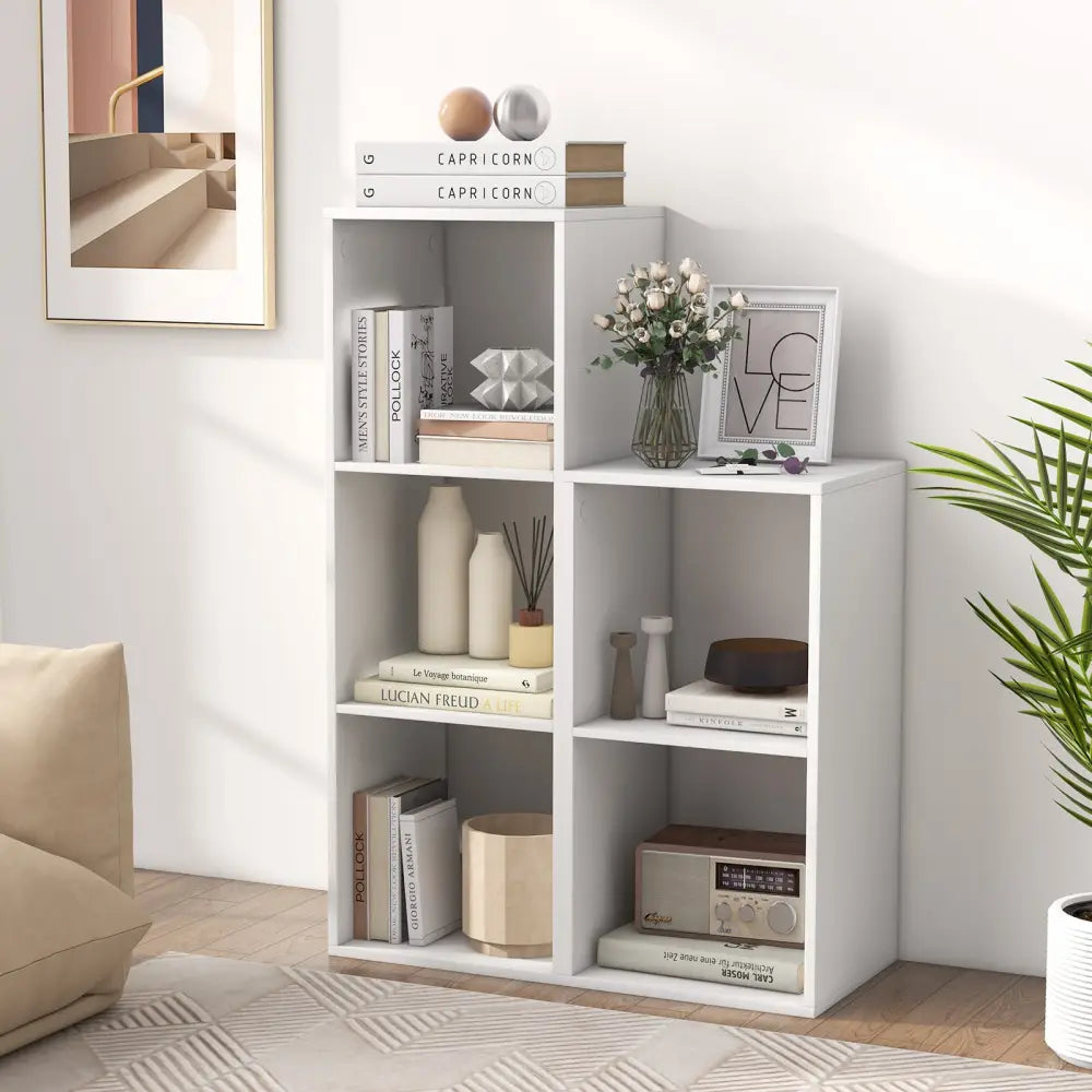 3 Cube Bookshelf with Back Guardrail for Living Room Bedroom-White - White - Bookcases
