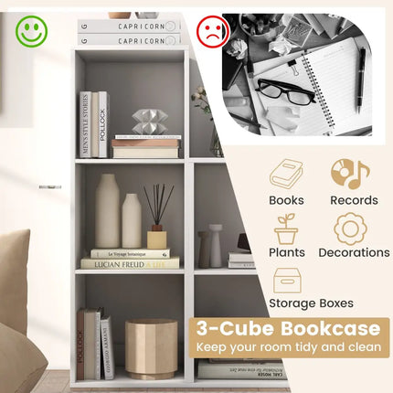 3 Cube Bookshelf with Back Guardrail for Living Room Bedroom-White Costway