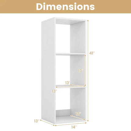 3 Cube Bookshelf with Back Guardrail for Living Room Bedroom-White Costway