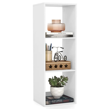 3 Cube Bookshelf with Back Guardrail for Living Room Bedroom-White Costway