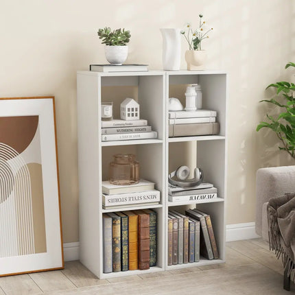 3 Cube Bookshelf with Back Guardrail for Living Room Bedroom-White Costway