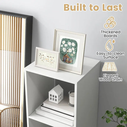 3 Cube Bookshelf with Back Guardrail for Living Room Bedroom-White Costway