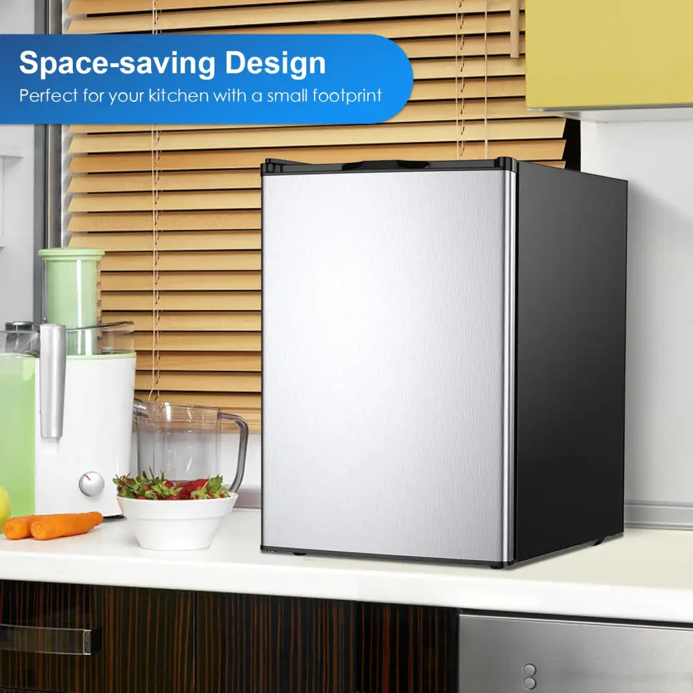 3 Cubic Feet Compact Upright Freezer with Stainless Steel Door - Black & White - Refrigerators
