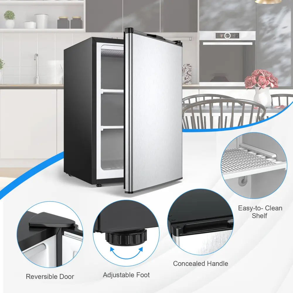 3 Cubic Feet Compact Upright Freezer with Stainless Steel Door - Black & White - Refrigerators