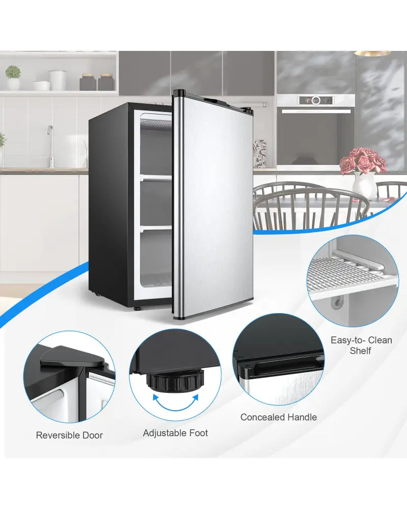 3 Cubic Feet Compact Upright Freezer with Stainless Steel Door - Black & White - Refrigerators