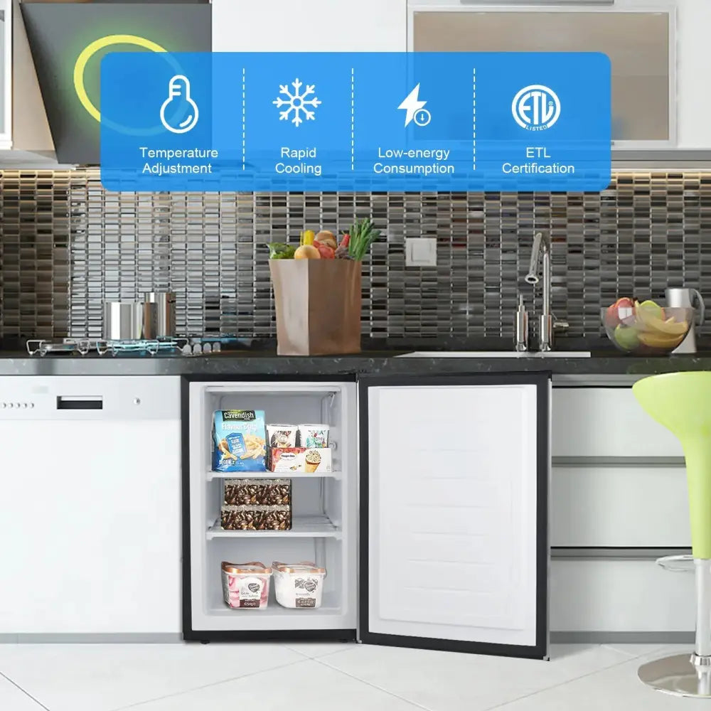 3 Cubic Feet Compact Upright Freezer with Stainless Steel Door Costway