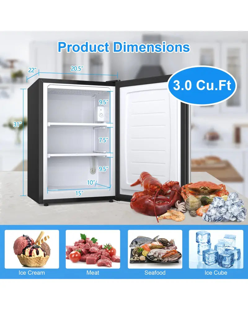 3 Cubic Feet Compact Upright Freezer with Stainless Steel Door - Black & White - Refrigerators