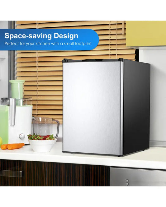 3 Cubic Feet Compact Upright Freezer with Stainless Steel Door - Black & White - Refrigerators