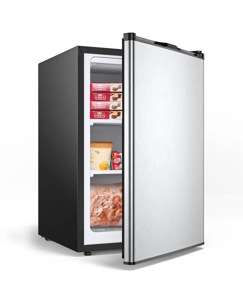 3 Cubic Feet Compact Upright Freezer with Stainless Steel Door - Black & White - Refrigerators