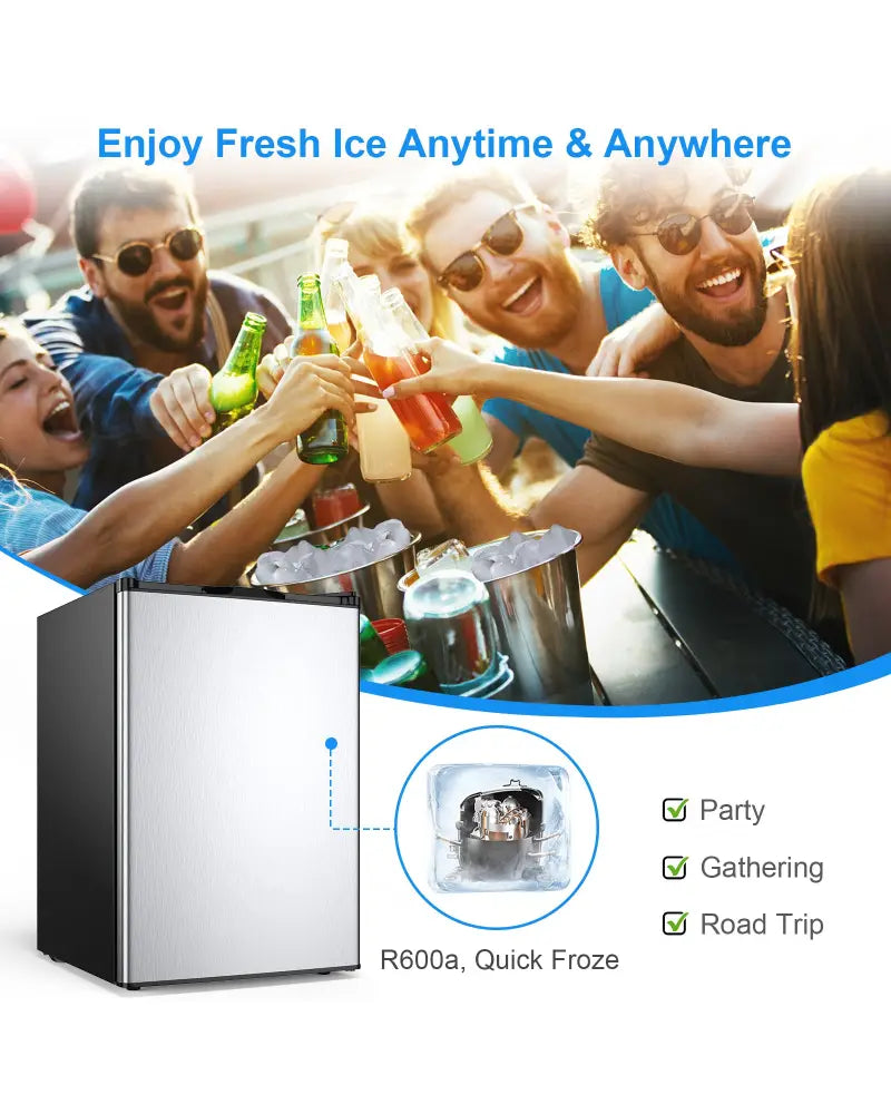 3 Cubic Feet Compact Upright Freezer with Stainless Steel Door - Black & White - Refrigerators