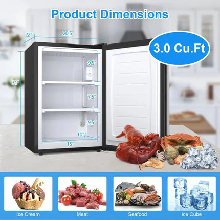 3 Cubic Feet Compact Upright Freezer with Stainless Steel Door Costway