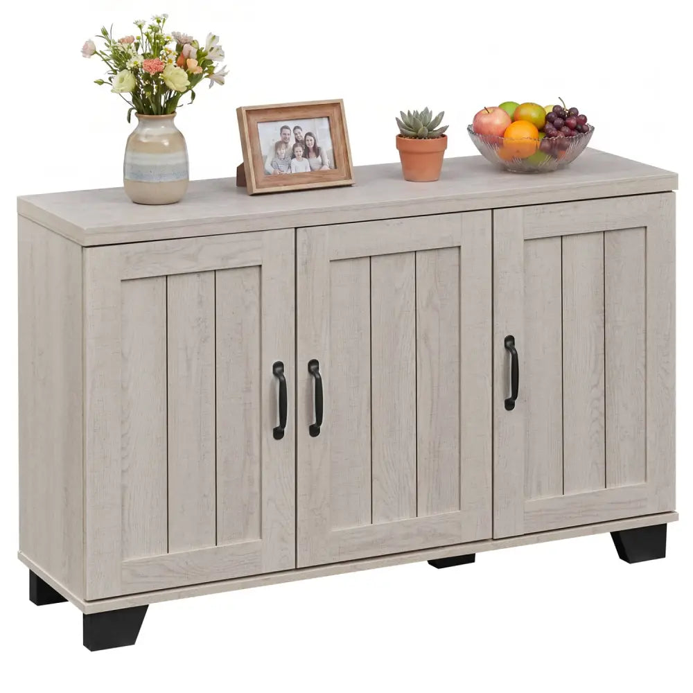 3-Door Buffet Sideboard with Adjustable Shelves and Anti-Tipping Kits-White Wash - White - Sideboards Cabinets & Buffets