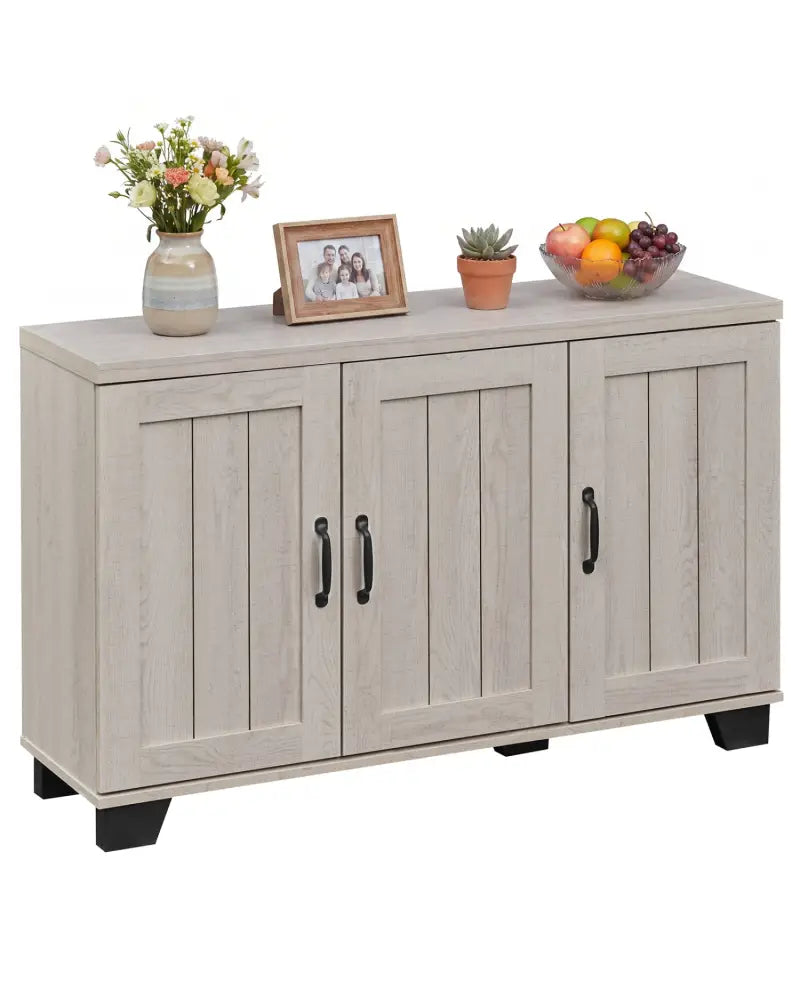 3-Door Buffet Sideboard with Adjustable Shelves and Anti-Tipping Kits-White Wash - White - Sideboards Cabinets & Buffets