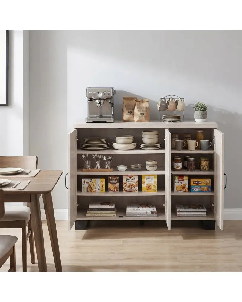 3-Door Buffet Sideboard with Adjustable Shelves and Anti-Tipping Kits-White Wash - White - Sideboards Cabinets & Buffets