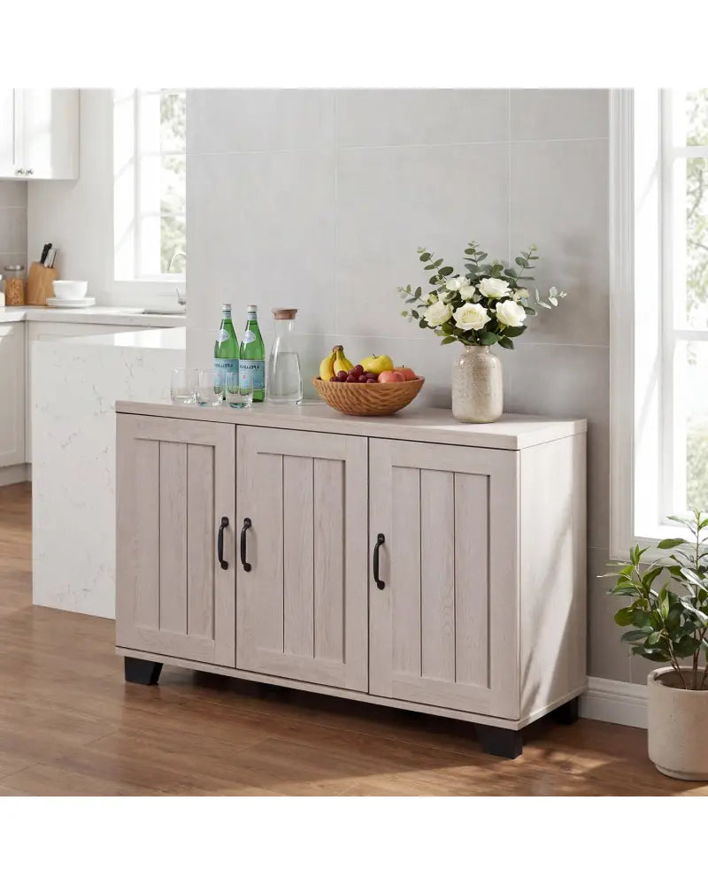 3-Door Buffet Sideboard with Adjustable Shelves and Anti-Tipping Kits-White Wash - White - Sideboards Cabinets & Buffets