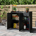 3 Doors Outdoor PE Wicker Storage Cabinet for Deck-Black - Black - Garages