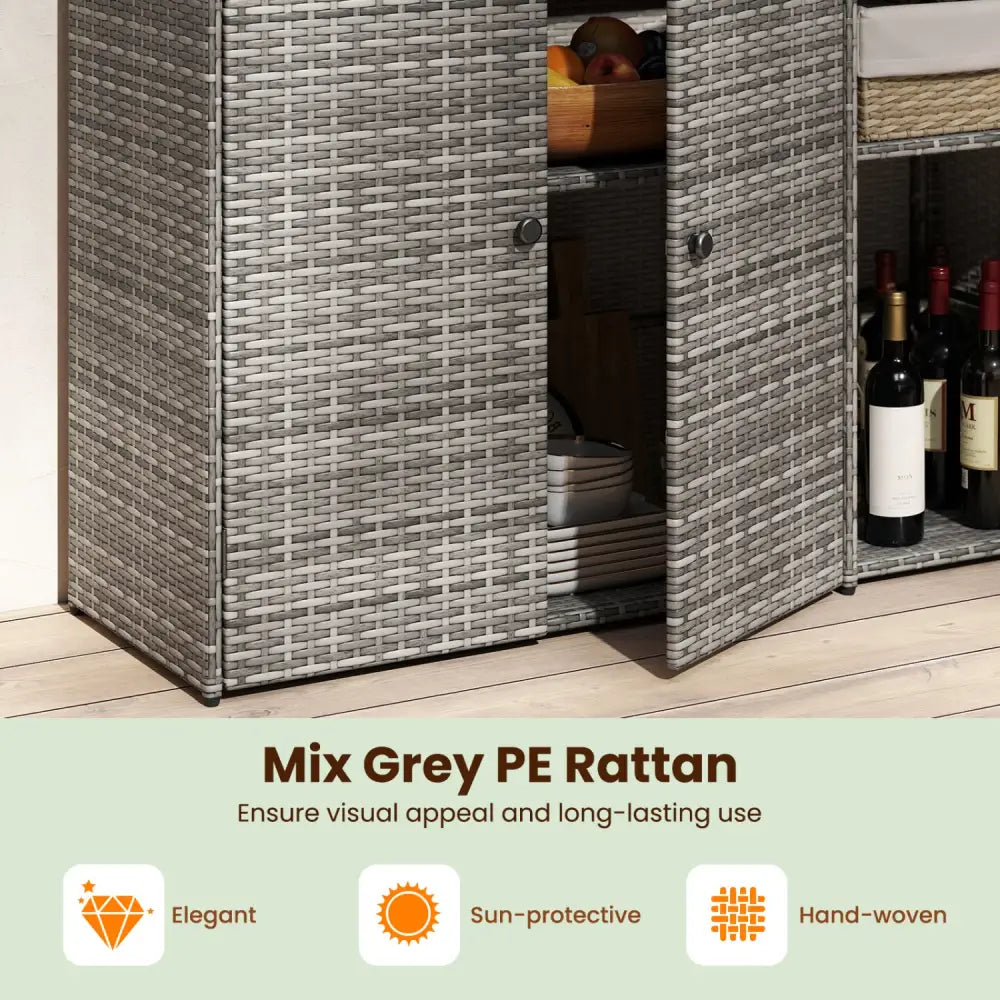 3 Doors Outdoor PE Wicker Storage Cabinet for Deck-Gray - Gray - Garages
