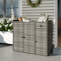 3 Doors Outdoor PE Wicker Storage Cabinet for Deck-Gray - Gray - Garages