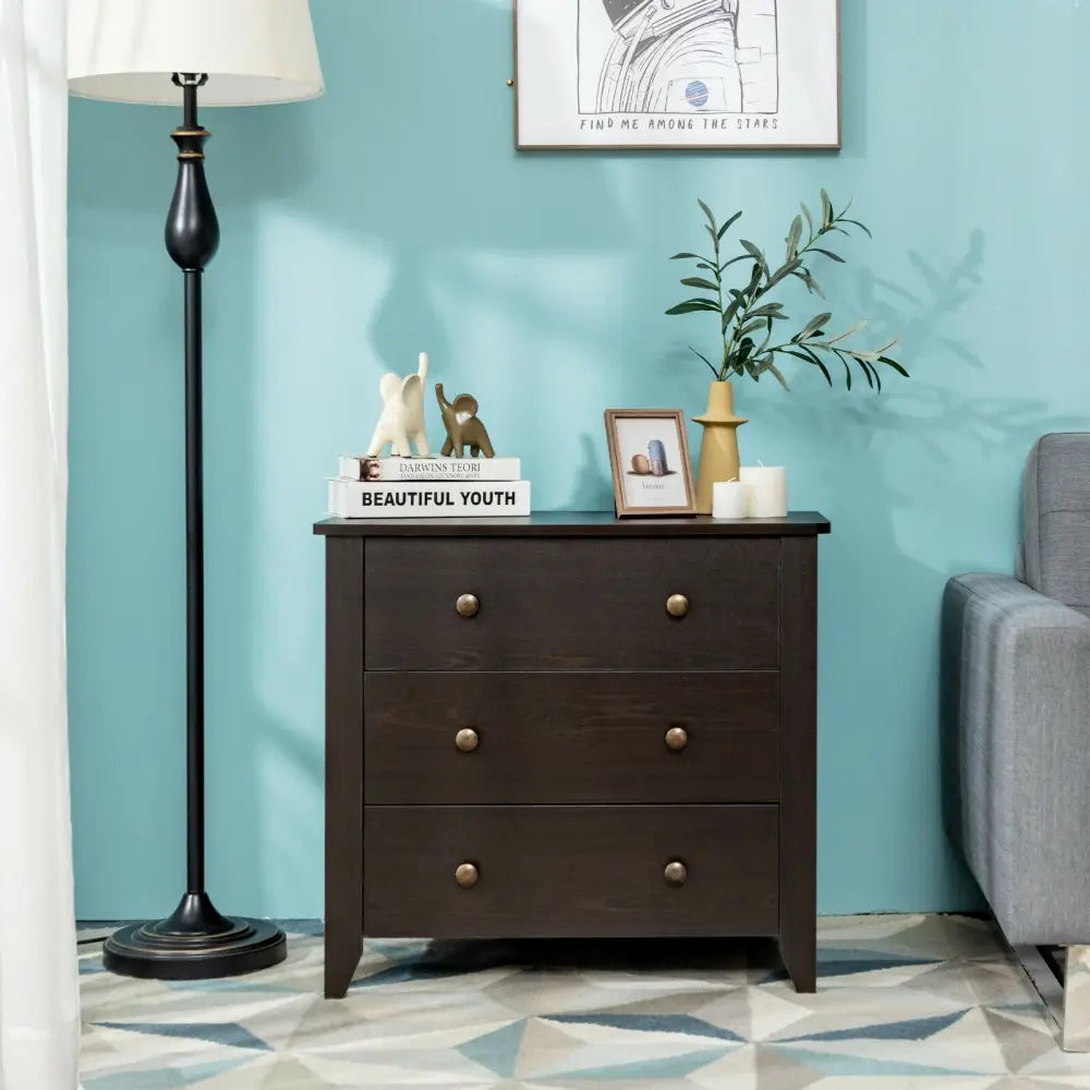 3 Drawer Dresser Chest of Drawers Bedside Table-Black - Black - Dressers & Chests
