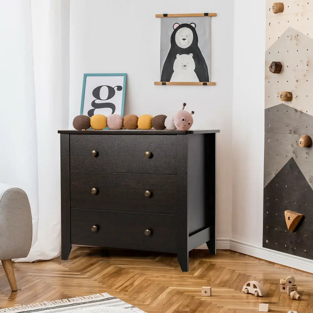 3 Drawer Dresser Chest of Drawers Bedside Table-Black - Black - Dressers & Chests
