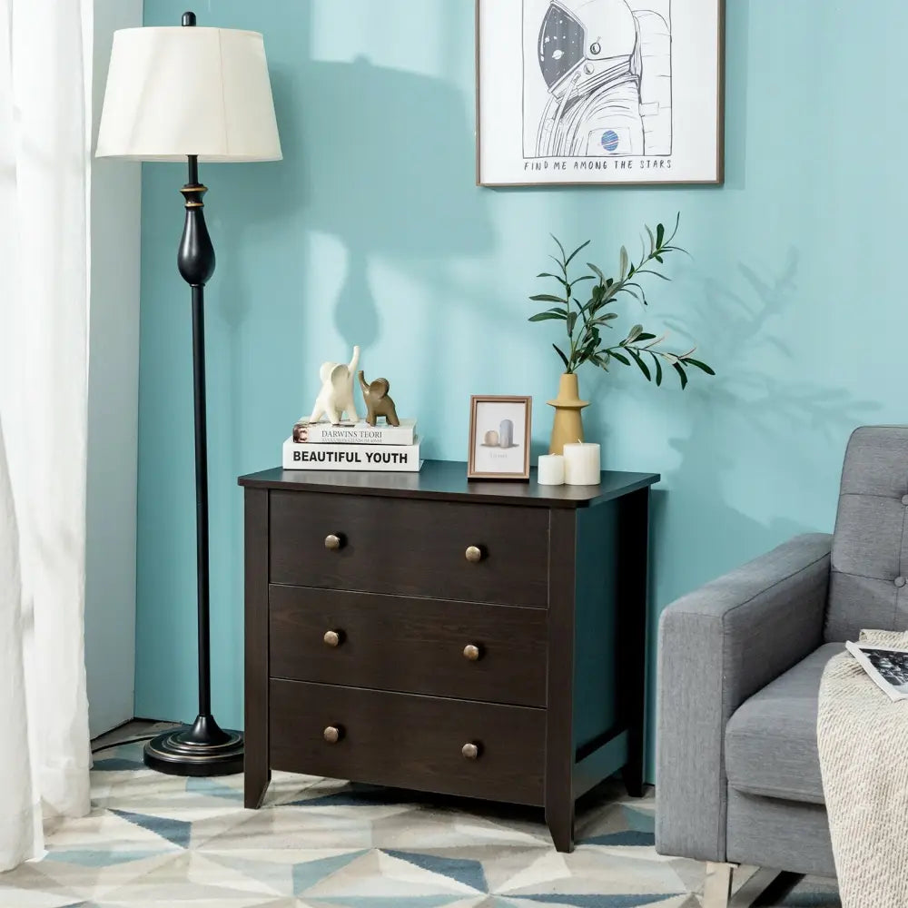 3 Drawer Dresser Chest of Drawers Bedside Table-Black - Black - Dressers & Chests