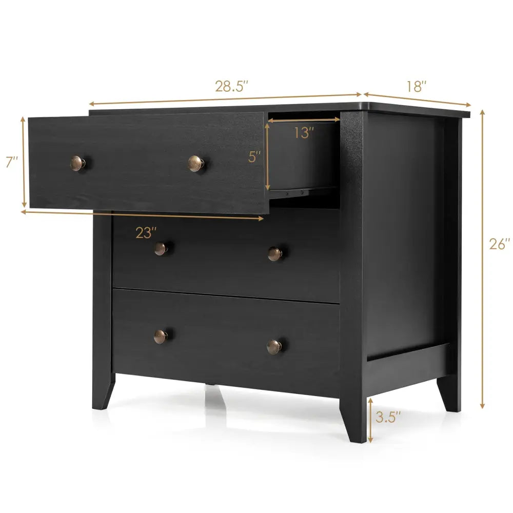 3 Drawer Dresser Chest of Drawers Bedside Table-Black - Black - Dressers & Chests