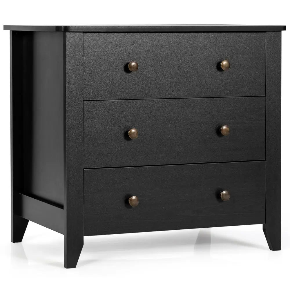 3 Drawer Dresser Chest of Drawers Bedside Table-Black - Black - Dressers & Chests
