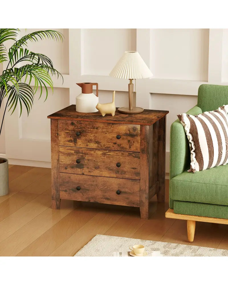 3 Drawer Dresser Chest of Drawers Bedside Table-Rustic Brown - Rustic Brown - Dressers & Chests