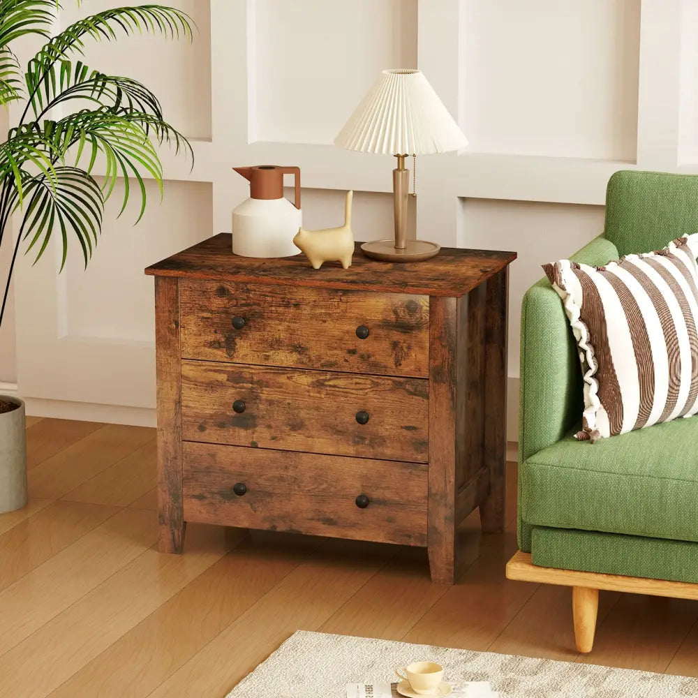 3 Drawer Dresser Chest of Drawers Bedside Table-Rustic Brown - Rustic Brown - Dressers & Chests