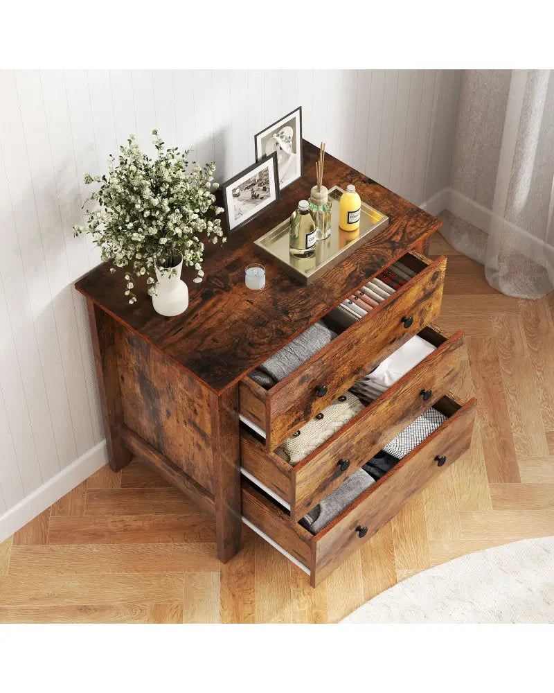 3 Drawer Dresser Chest of Drawers Bedside Table-Rustic Brown - Rustic Brown - Dressers & Chests