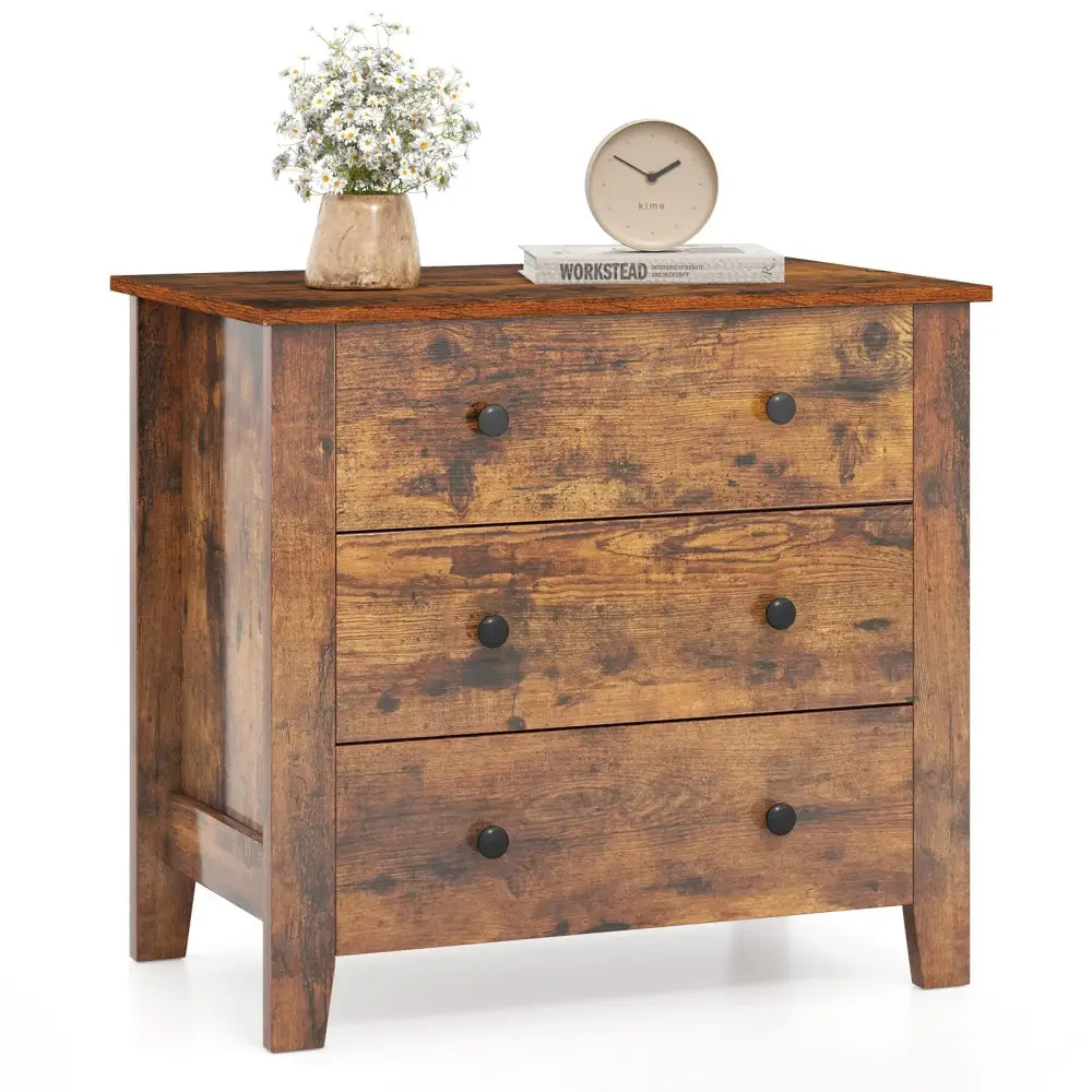 3 Drawer Dresser Chest of Drawers Bedside Table-Rustic Brown - Rustic Brown - Dressers & Chests