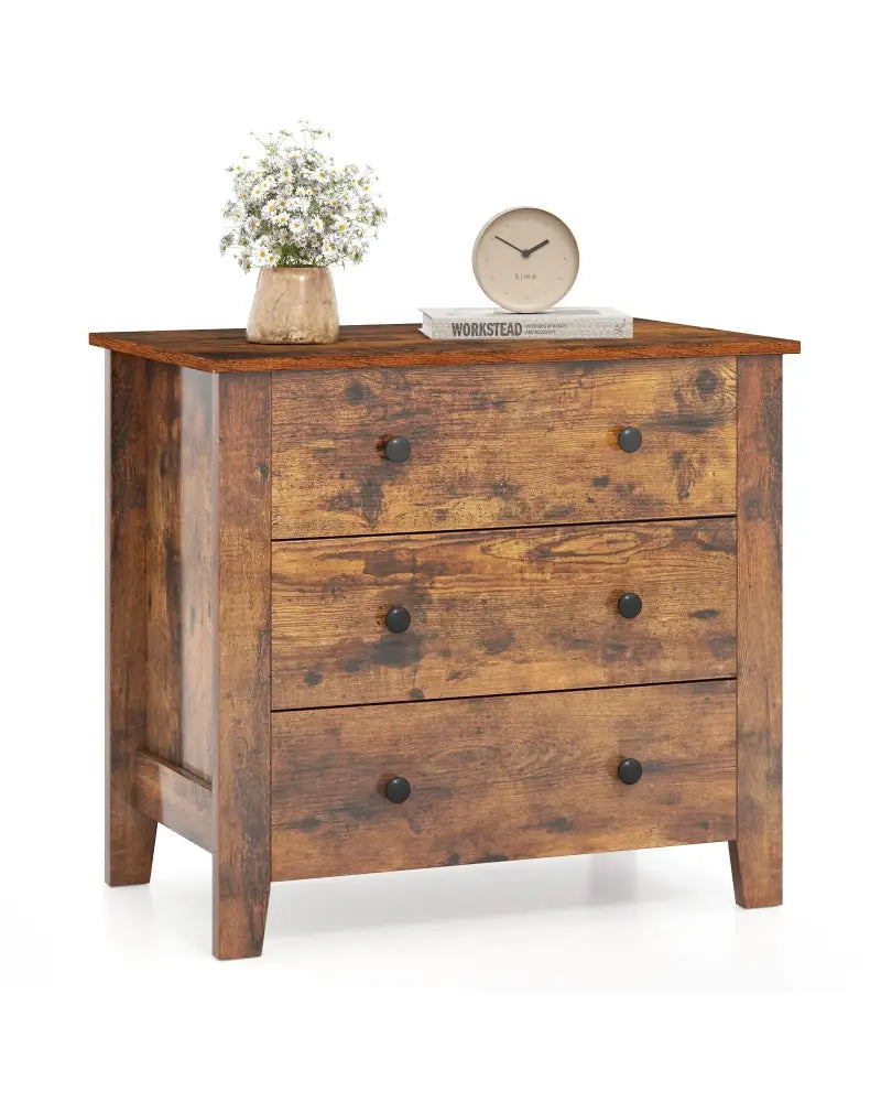 3 Drawer Dresser Chest of Drawers Bedside Table-Rustic Brown - Rustic Brown - Dressers & Chests