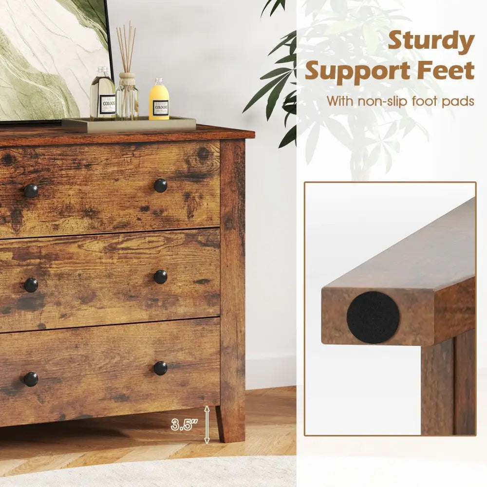 3 Drawer Dresser Chest of Drawers Bedside Table-Rustic Brown - Rustic Brown - Dressers & Chests