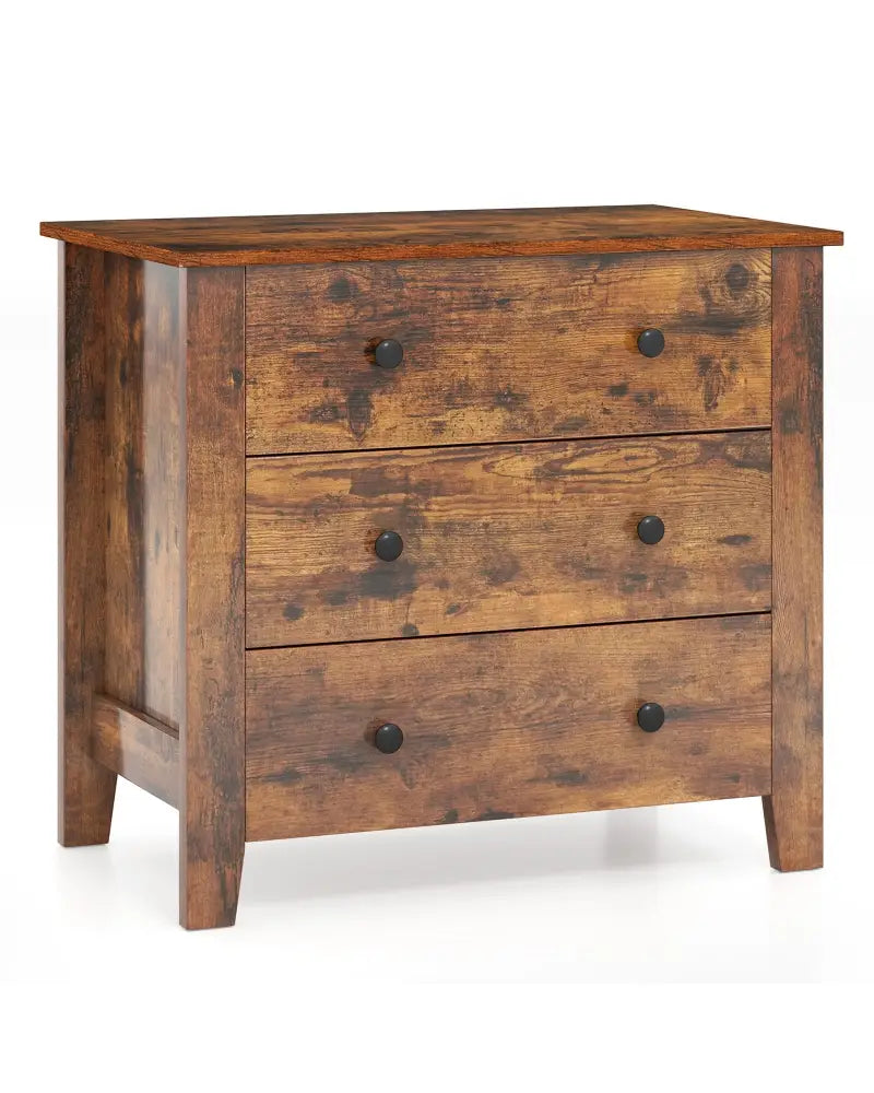 3 Drawer Dresser Chest of Drawers Bedside Table-Rustic Brown - Rustic Brown - Dressers & Chests
