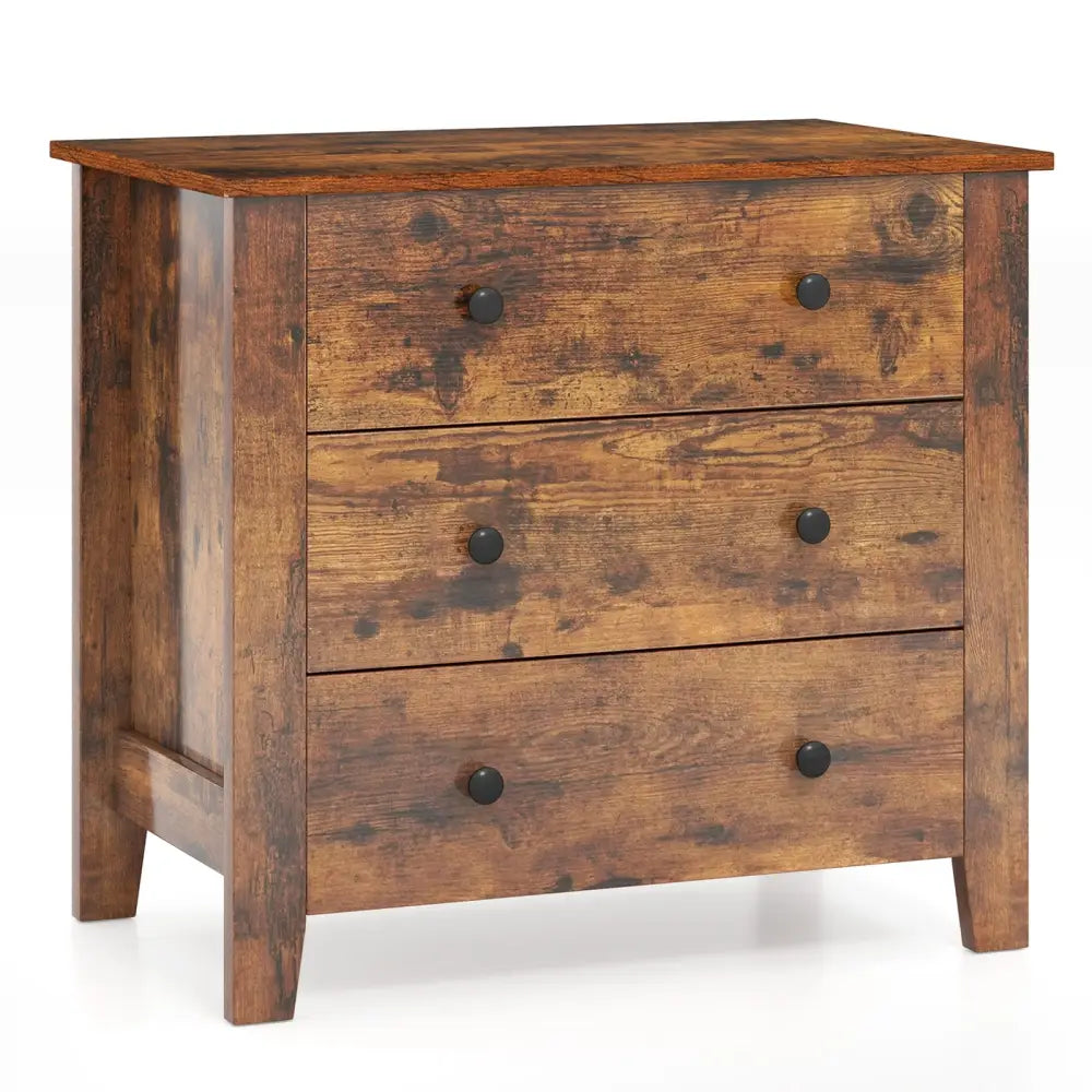 3 Drawer Dresser Chest of Drawers Bedside Table-Rustic Brown - Rustic Brown - Dressers & Chests
