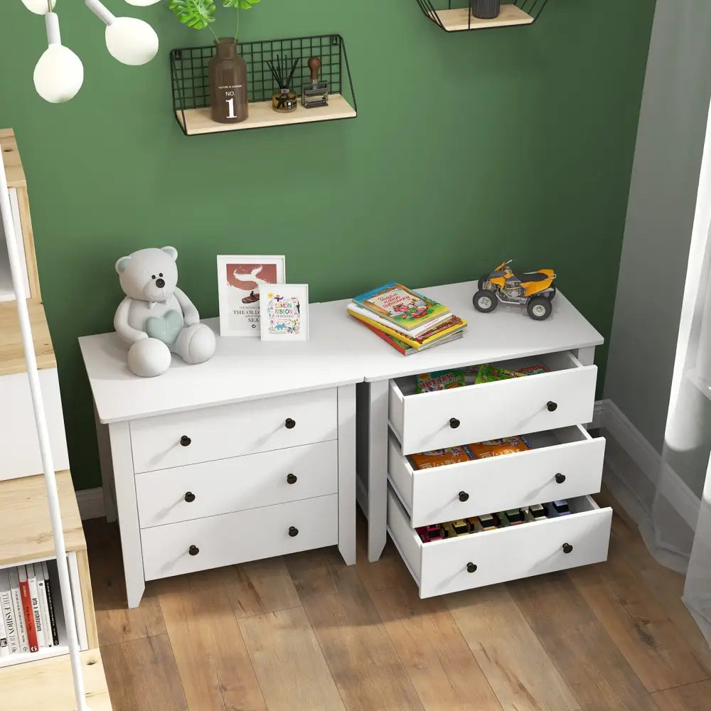 3 Drawer Dresser Chest of Drawers Bedside Table-White - White - Dressers & Chests