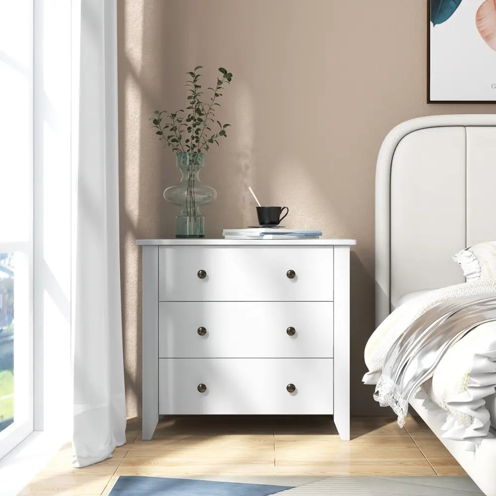 3 Drawer Dresser Chest of Drawers Bedside Table-White - White - Dressers & Chests