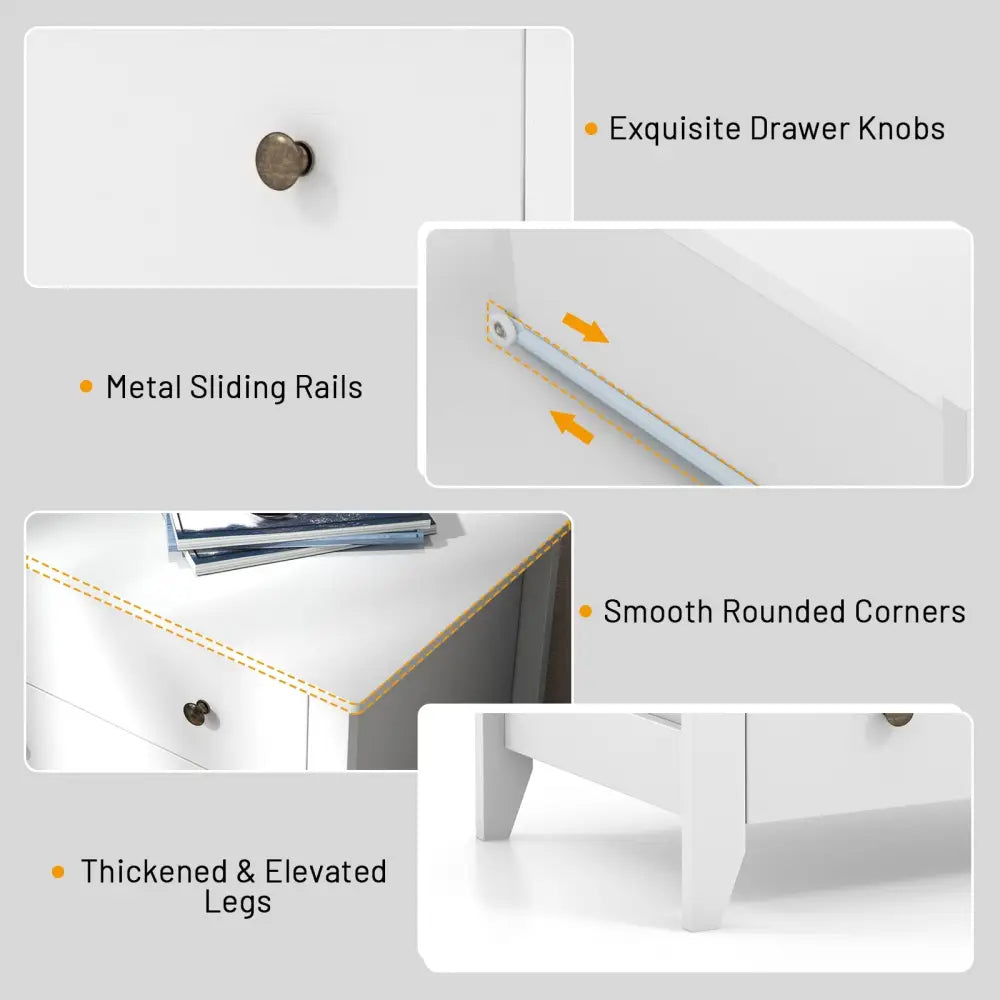 3 Drawer Dresser Chest of Drawers Bedside Table-White - White - Dressers & Chests
