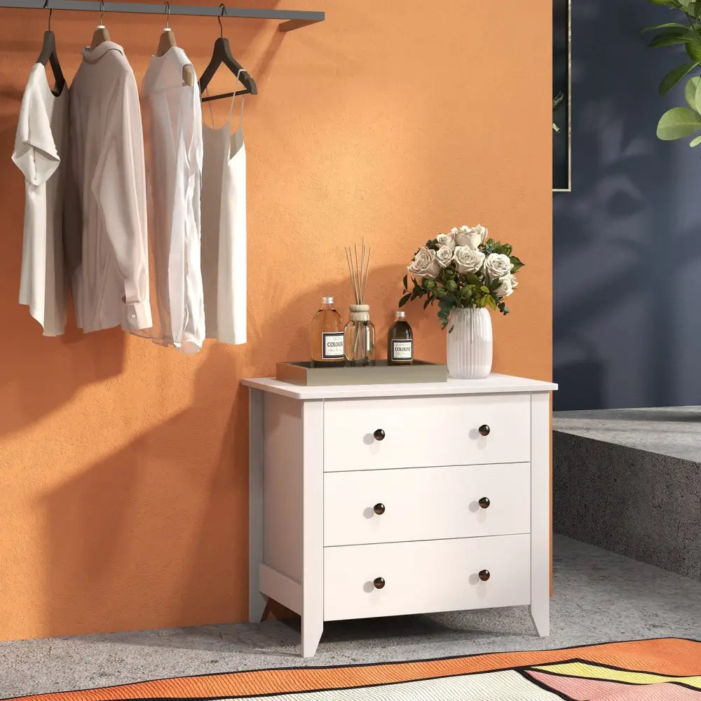 3 Drawer Dresser Chest of Drawers Bedside Table-White - White - Dressers & Chests
